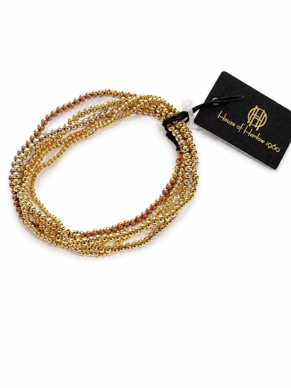 House of Harlow 1960 5pc set of gold tone beaded stretchable bracelets